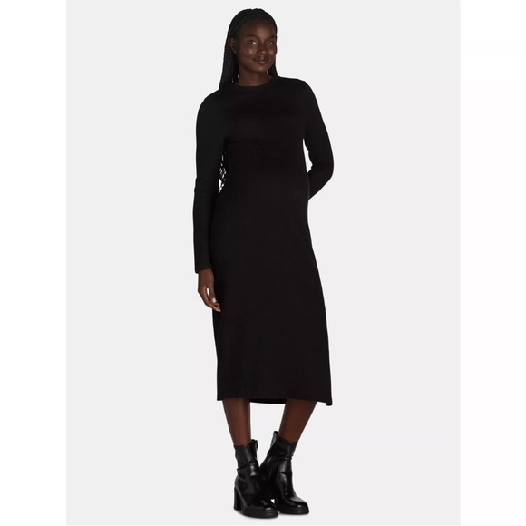 Time and Tru Women’s Ribbed Maternity Dress, Size Large, Classic Fit, Black - Picture 1 of 4
